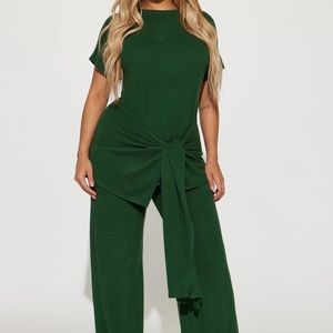 Mara Tie Waist pants set- Hunter